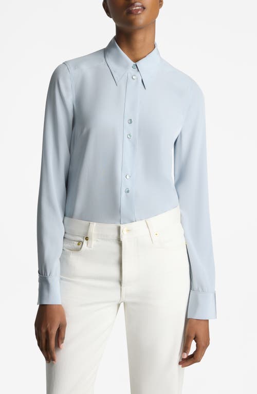 Shop St John St. John Collection Silk Snap-up Shirt In Powder Blue