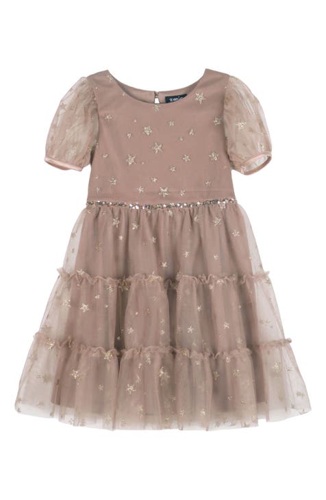 Kids' Glitter Star Short Sleeve Tulle Dress (Baby)