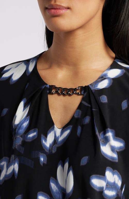 Shop Anne Klein Abstract Print Chain Pleat Neck Top In Midnight Dusk Multi