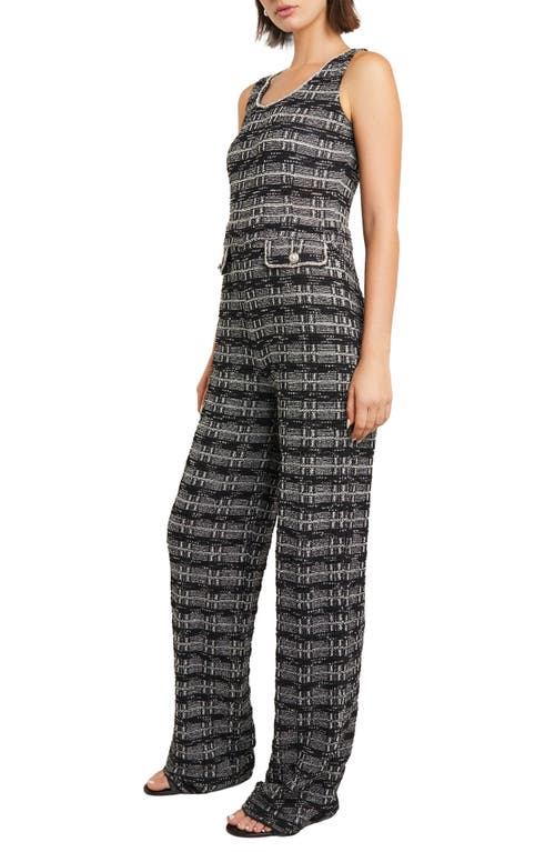 Misook Rhinestone Tweed Straight Leg Jumpsuit In Black/ New Ivory