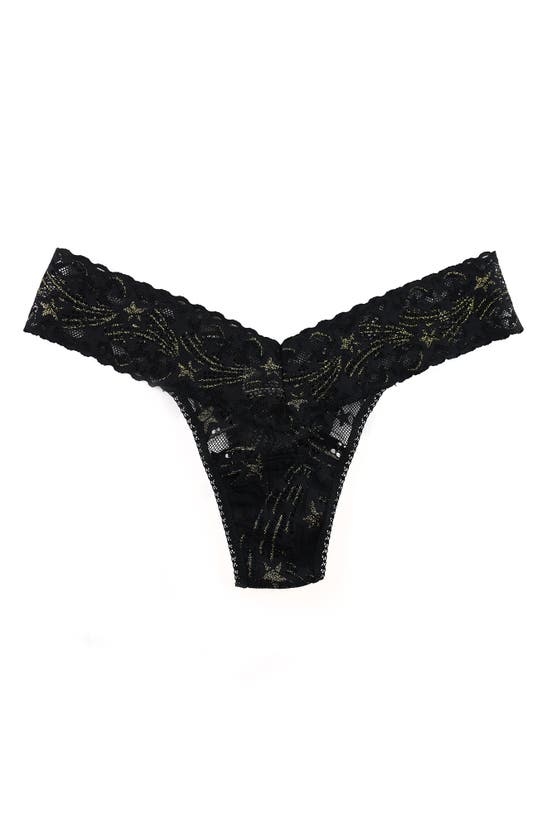 Hanky Panky Low-rise Stretch-jersey Lace Thongs Pack Of Three In Black/ Gold