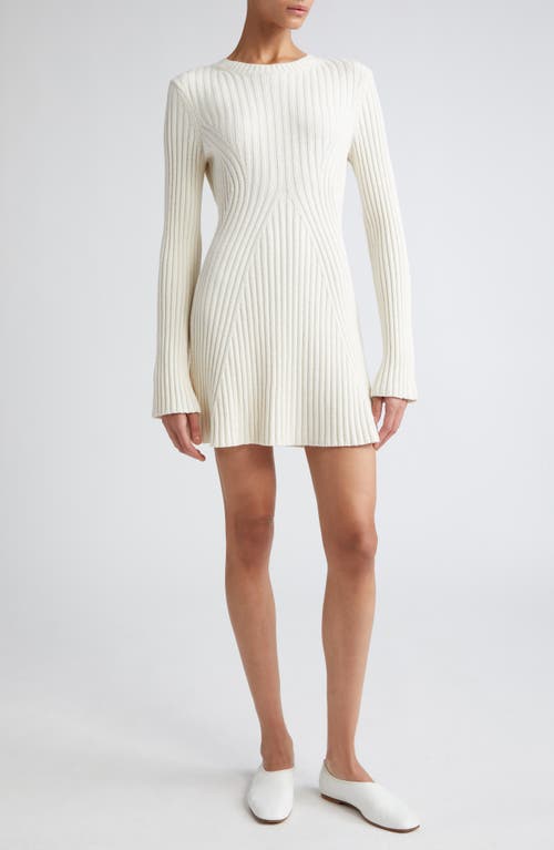 Loulou Studio Amalia Long Sleeve Cotton & Silk Blend Rib Sweater Dress Rice Ivory at Nordstrom,