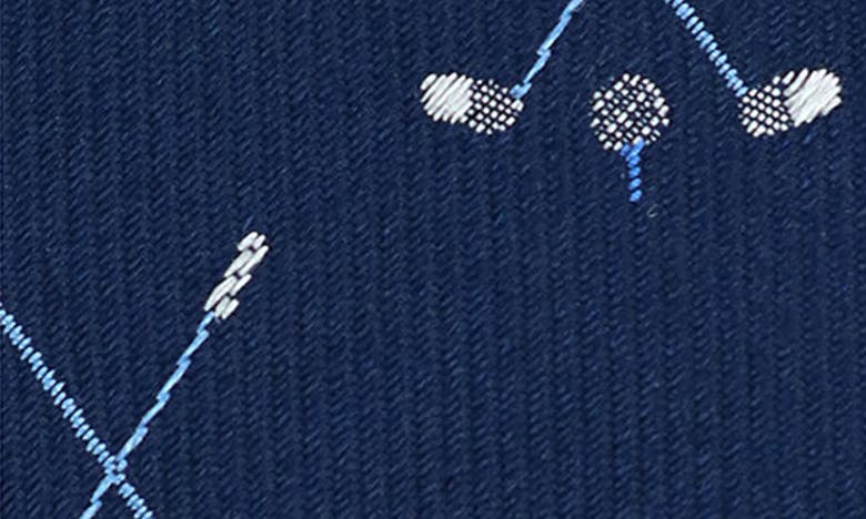 Shop Trafalgar Embroidered Golf Pattern Silk Suspenders In Navy