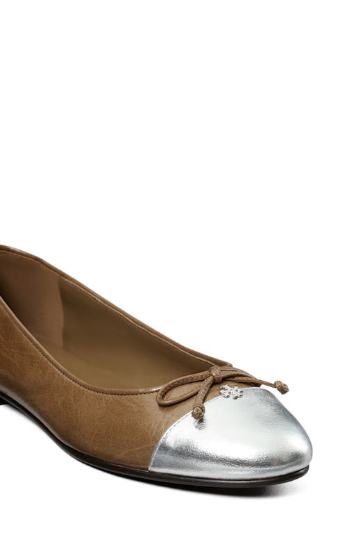 Shop Tory Burch Cap Toe Ballet Flat In Wild Mushroom/silver