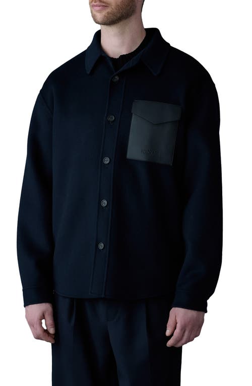 Shop Mackage Emmanuel Double Face Wool Overshirt In Navy