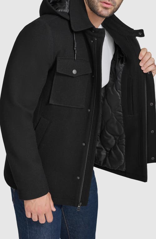 Cole Haan Signature Wool Blend Hooded Field Jacket In Black