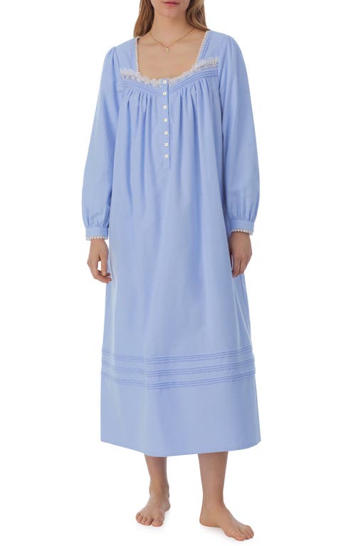 Shop Eileen West Long Sleeve Cotton Flannel Ballet Nightgown In Blue