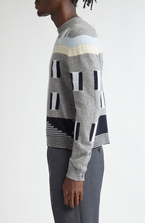 Shop Thom Browne House Intarsia Virgin Wool Sweater In Light Grey