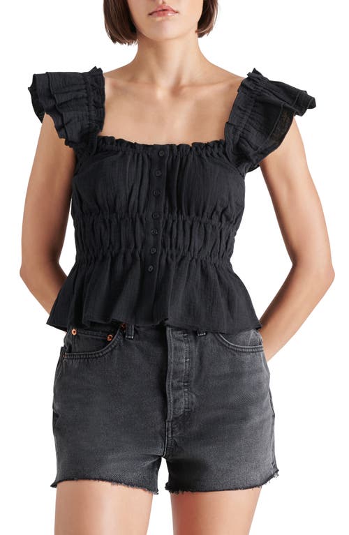 Steve Madden Button Front Peplum Top In Black