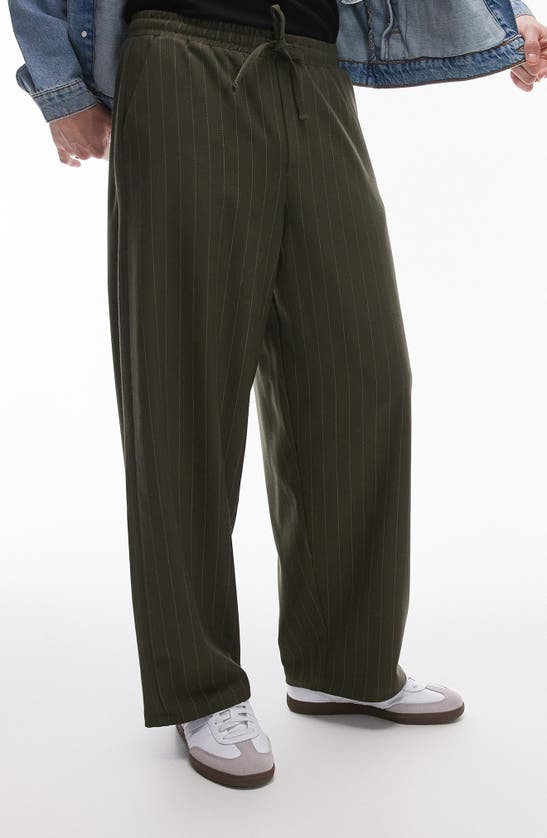 TOPMAN TOPMAN PINSTRIPE WIDE LEG DRAWSTRING PANTS 