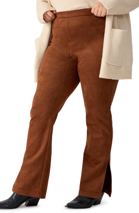 pants, block heel sandals, suede pants, brown pants, shirt