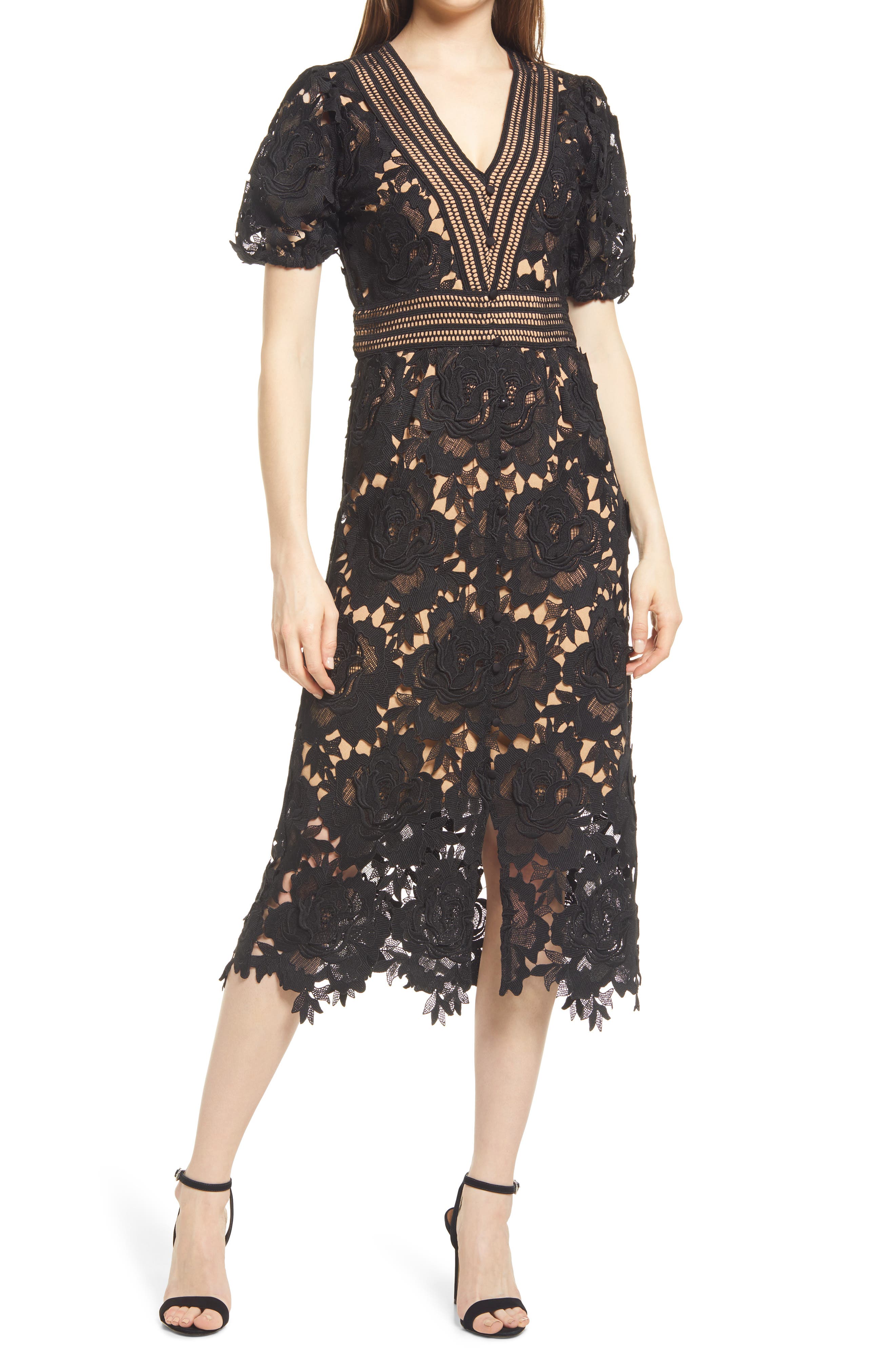 SACHIA RUFFLED LACE DRESS