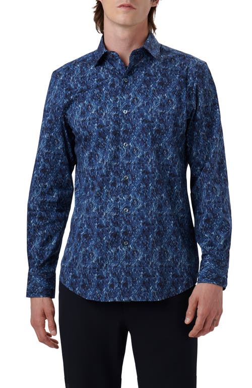 Bugatchi Axel Shaped Fit Stretch Cotton Button-Up Shirt Night Blue at Nordstrom,