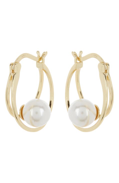 Imitation Pearl Open Hoop Earrings