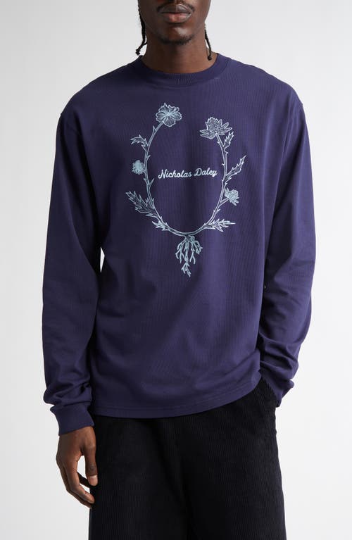 Nicholas Daley Wreath Cotton Graphic T-Shirt in Navy 