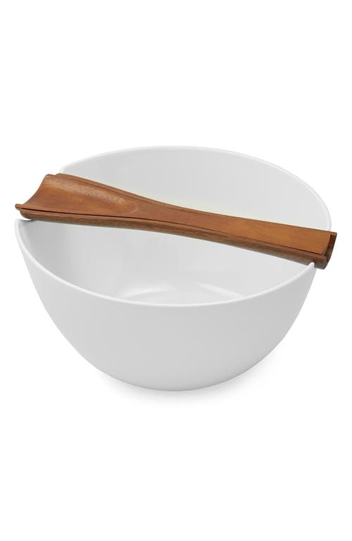 Nambe Nambé Quatro Salad Bowl With Servers In Acacia/bone