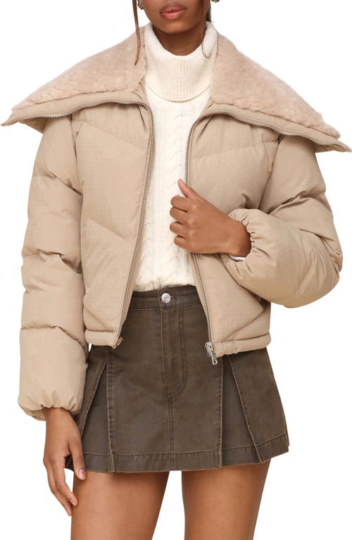 Shop Avec Les Filles Faux Shearling Detail Puffer Jacket In Sand Dot