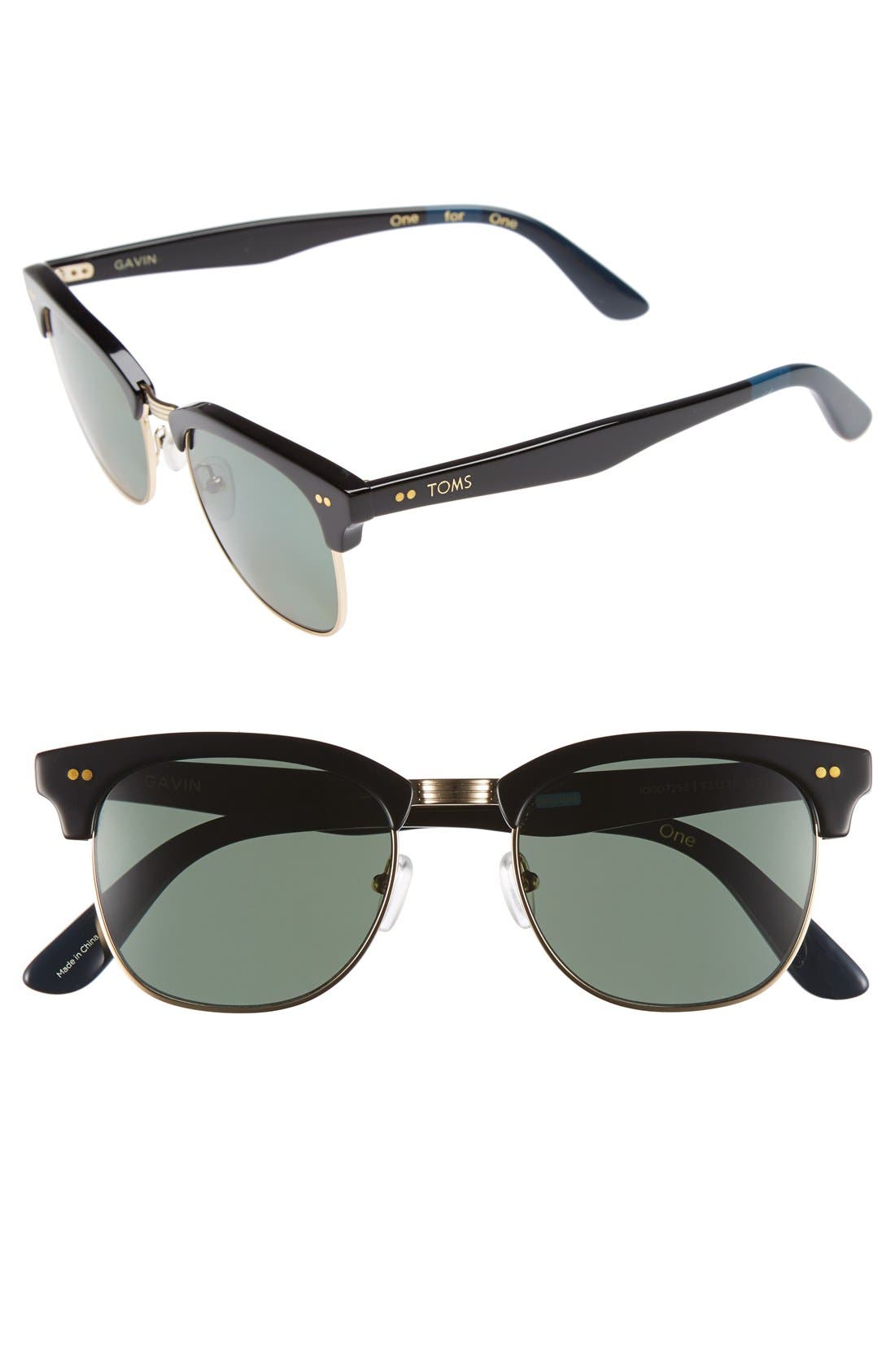 Toms Gavin 52mm Polarized Rectangle Sunglasses In Black