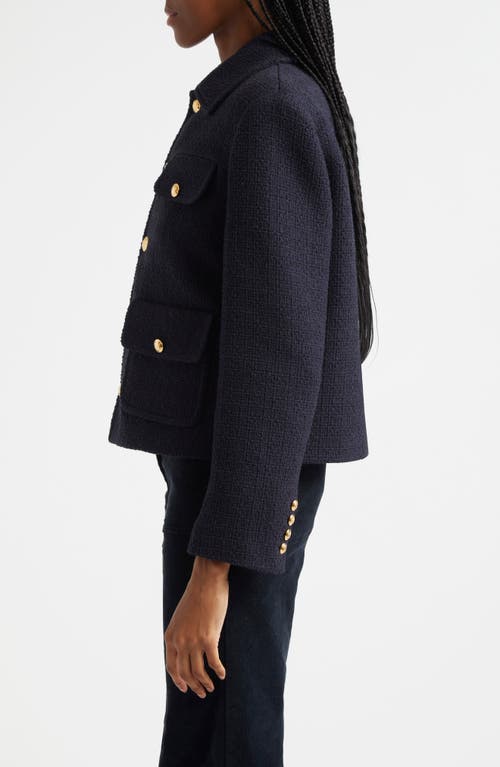 Shop Nili Lotan Paola Tweed Jacket In Dark Navy