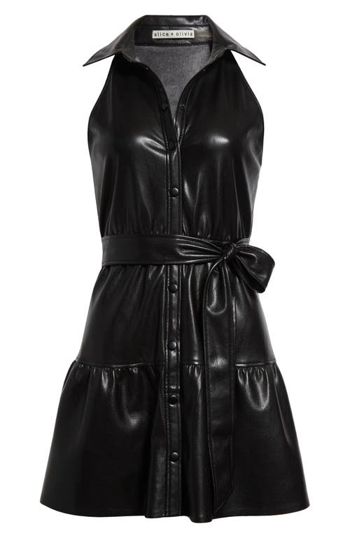 Shop Alice And Olivia Alice + Olivia Miranda Tiered Faux Leather Mini Shirtdress In Black