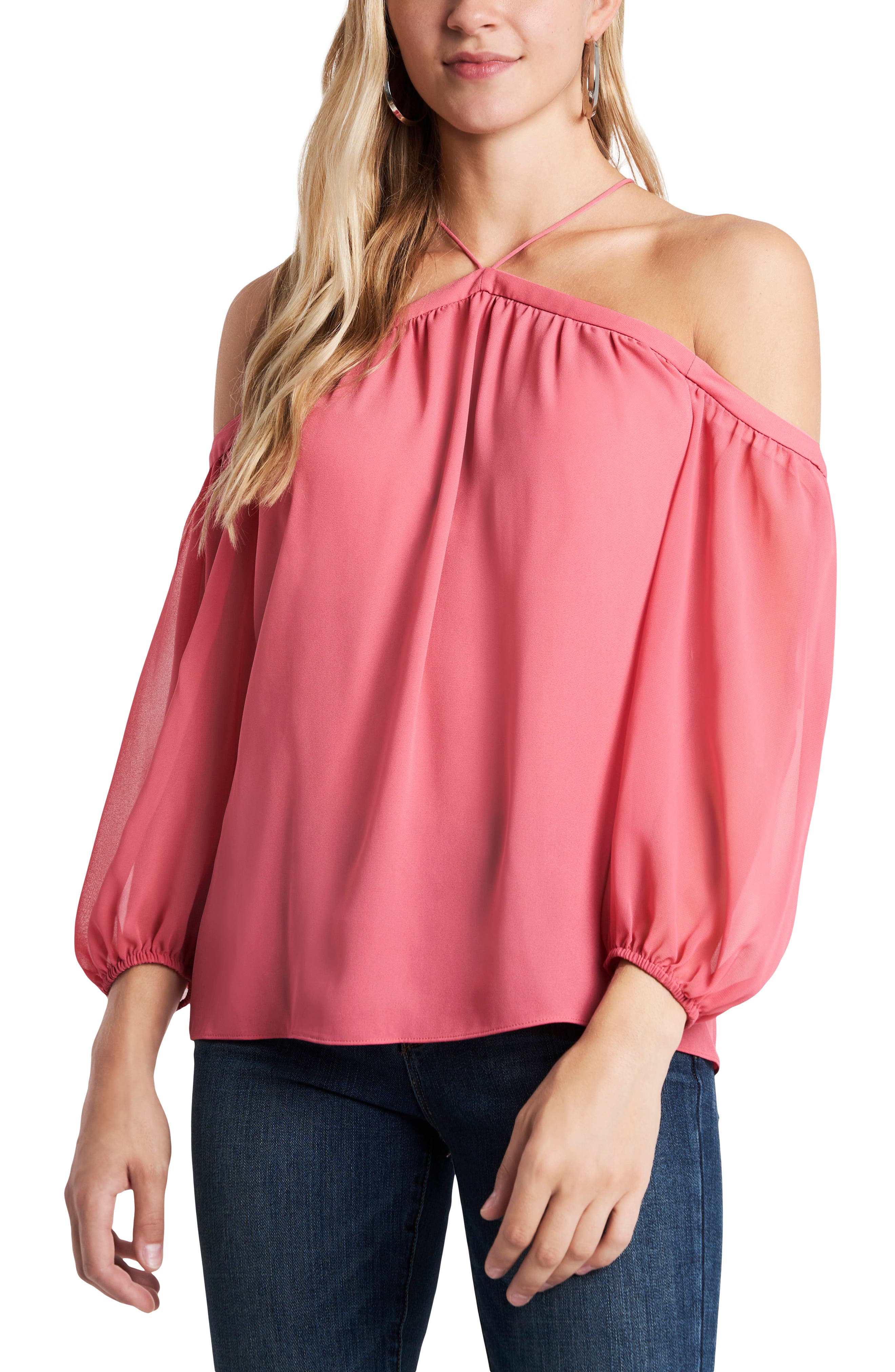 1.STATE Off the Shoulder Sheer Chiffon Blouse Nordstrom