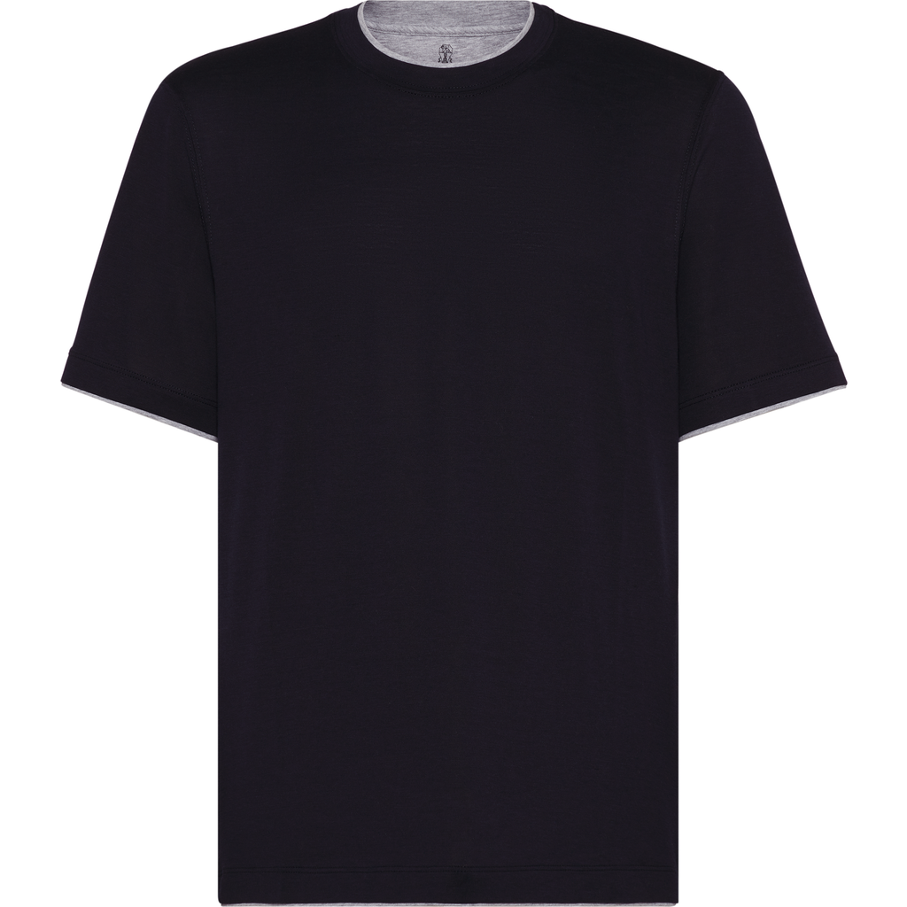 Brunello Cucinelli T-shirt With Faux-layering In Navy Blue