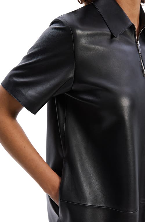 Shop Theory Half Zip Leather Shirtdress In Black