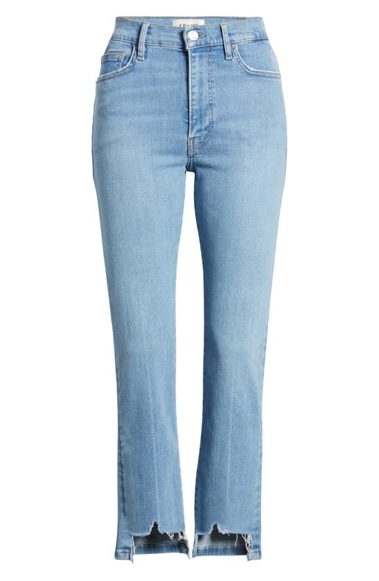 Shop Frame Le High Raw Step Hem Straight Leg Jeans In Clearwater Modern Chew