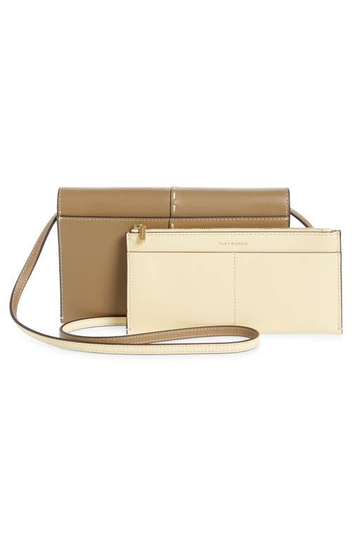 Shop Tory Burch Mcgraw Colorblock Leather Wallet Crossbody Bag In Pebblestone/new Cream