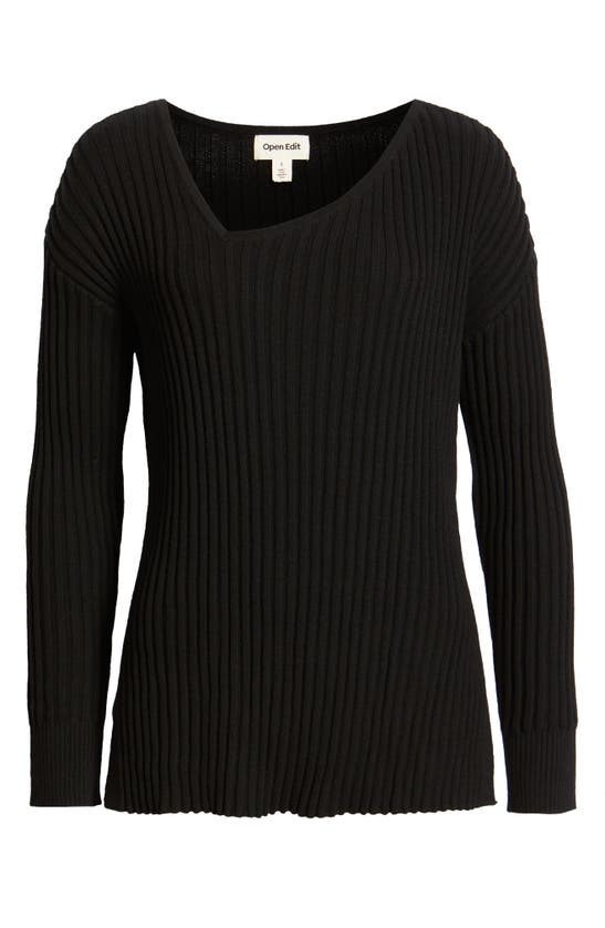 Open Edit Asymmetric V-neck Tunic Sweater In Black