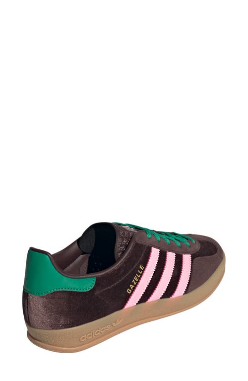 Shop Adidas Originals Adidas Gazelle Indoor Sneaker In Dark Brown/pink/court Green