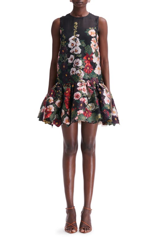 Oscar de la Renta Hollyhock Print Drop Waist Sleeveless Dress in Pink/Black at Nordstrom, Size 4