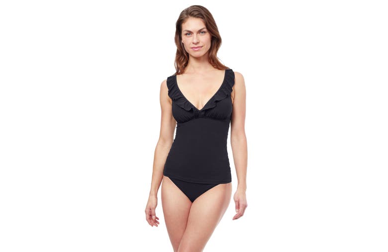 Shop Profile By Gottex Tutti Frutti D-cup V-neck Ruffle Tankini In Black