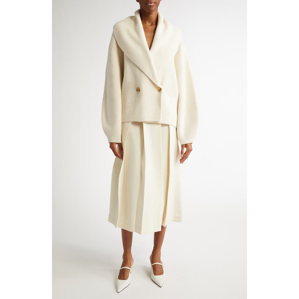 Totême Toteme Double Breasted Shawl Collar Wool Blend Rib Cardigan In Milk