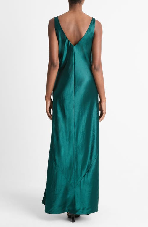 Shop Vince V-neck Satin Maxi Slipdress In Jade Lake