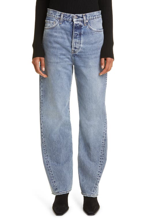 TOTEME Twisted Seam High Waist Straight Leg Jeans Worn Blue at Nordstrom