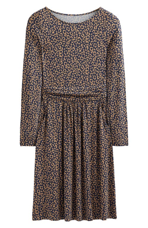 Abigail Long Sleeve Jersey Dress in Camel Animal Stamp