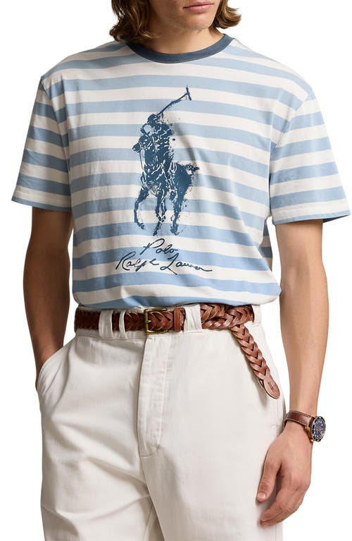Polo Ralph Lauren Stripe Polo Rider Graphic T-shirt In Blue