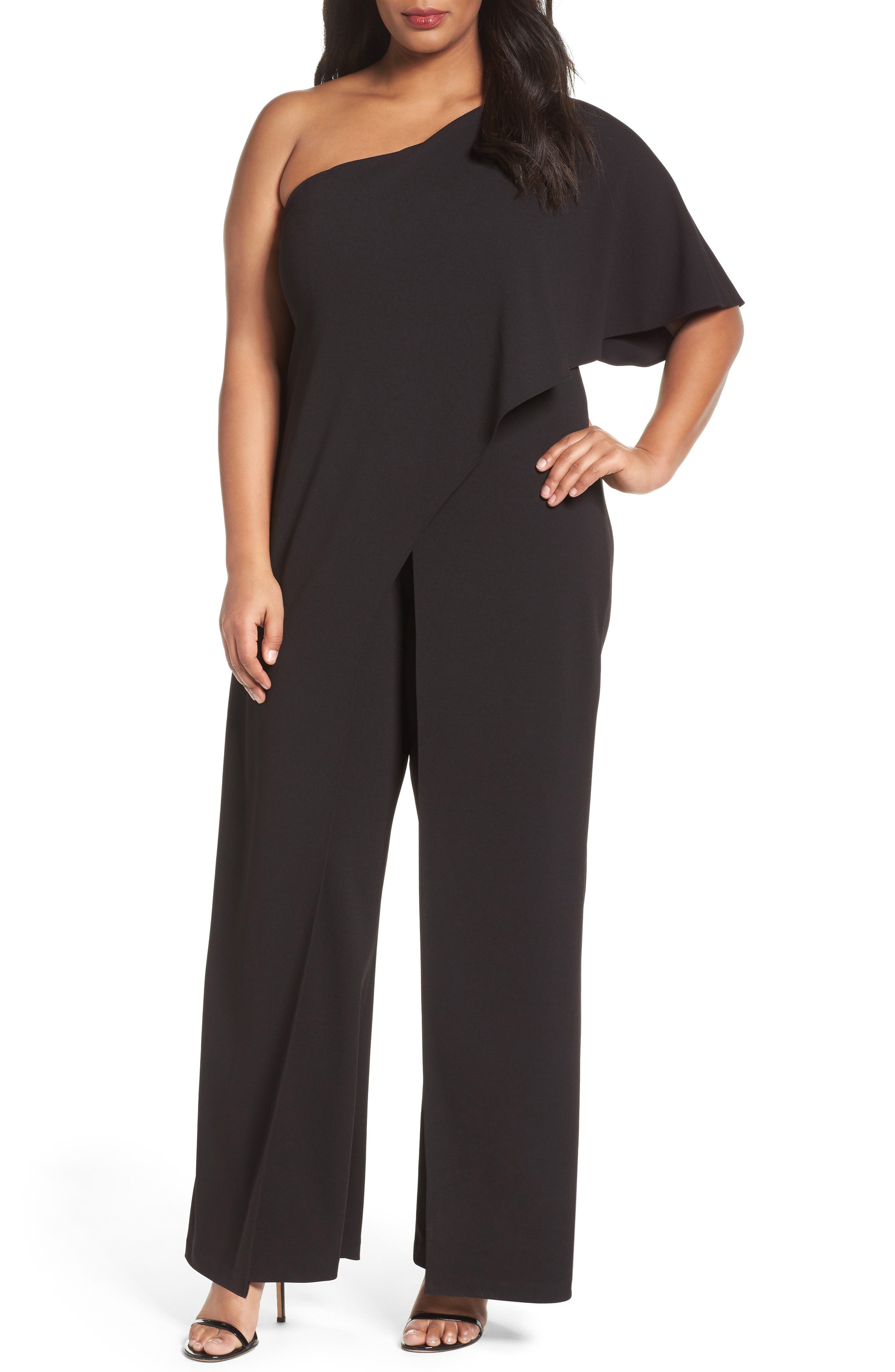 adrianna papell one shoulder jumpsuit plus size