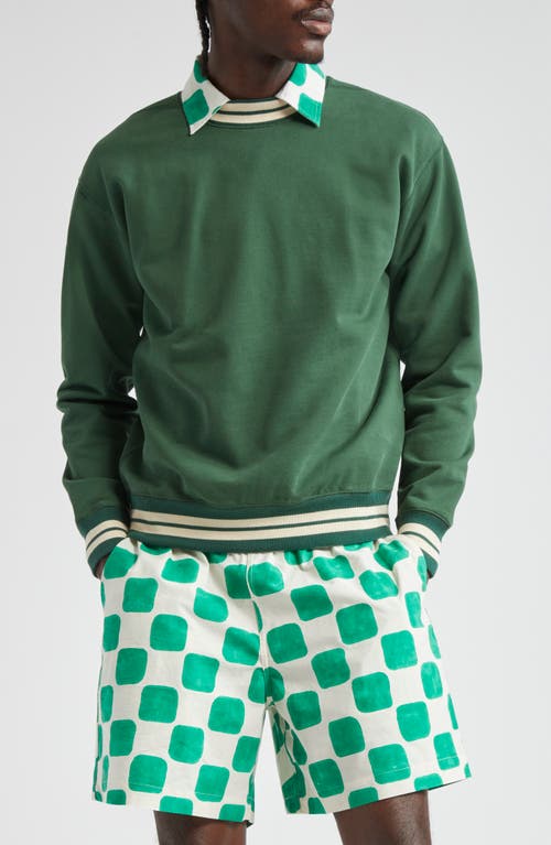 Drake's Stripe Trim Cotton Sweatshirt Green And Ecru at Nordstrom,