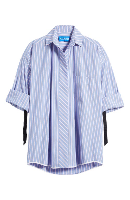 NACKIYÈ Breakfast Club Stripe Oversize Cotton Button-Up Shirt in Sky Stripe