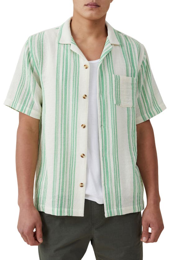 Shop Cotton On Palma Cotton Blend Camp Shirt In Bright Green Stripe