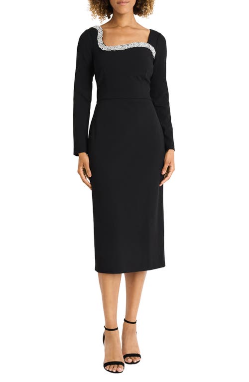 Shop Maggy London Beaded Long Sleeve Midi Dress In Black