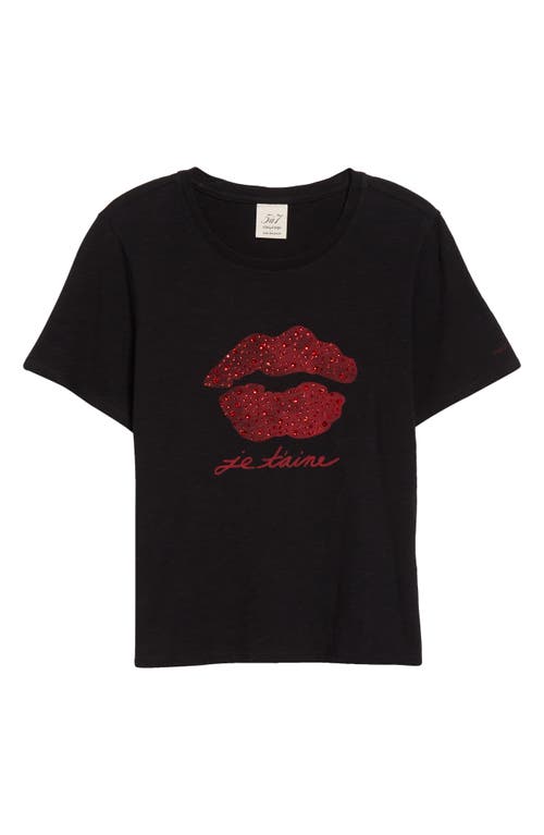 Shop Cinq À Sept Kisses Je T'aime Embellished Cotton Graphic T-shirt In Black/rosewood