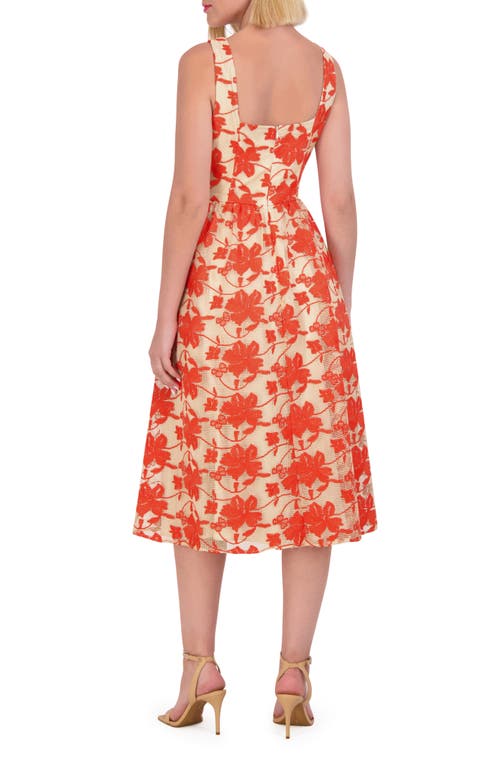 Shop Vince Camuto Embroidered Mesh Midi Dress In Poppy