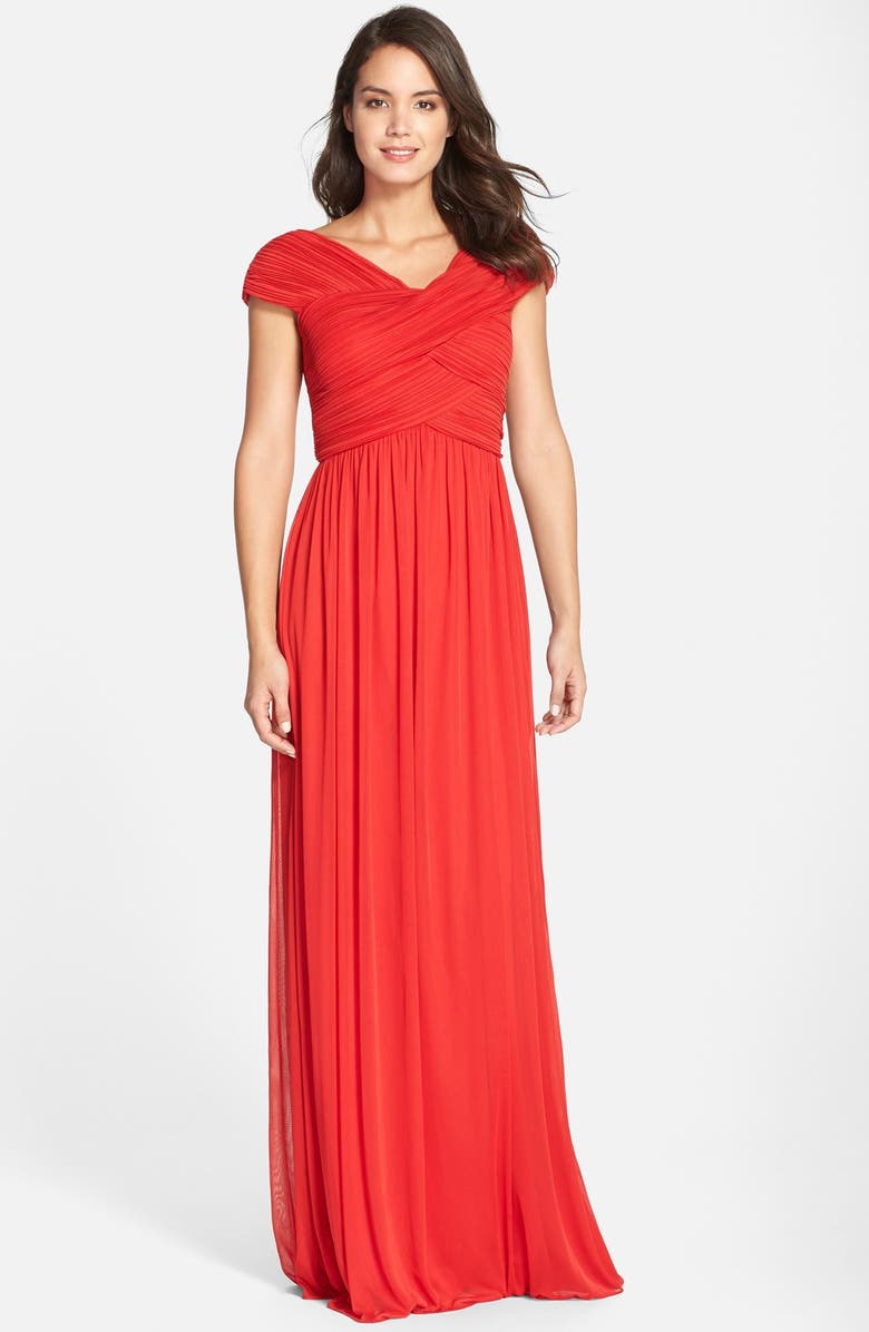 JS Boutique Ruched Chiffon Cap Sleeve Gown | Nordstrom