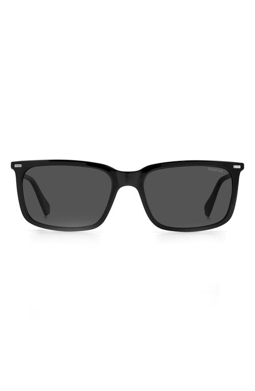 55mm Polarized Rectangular Sunglasses in Black /Gray Pz