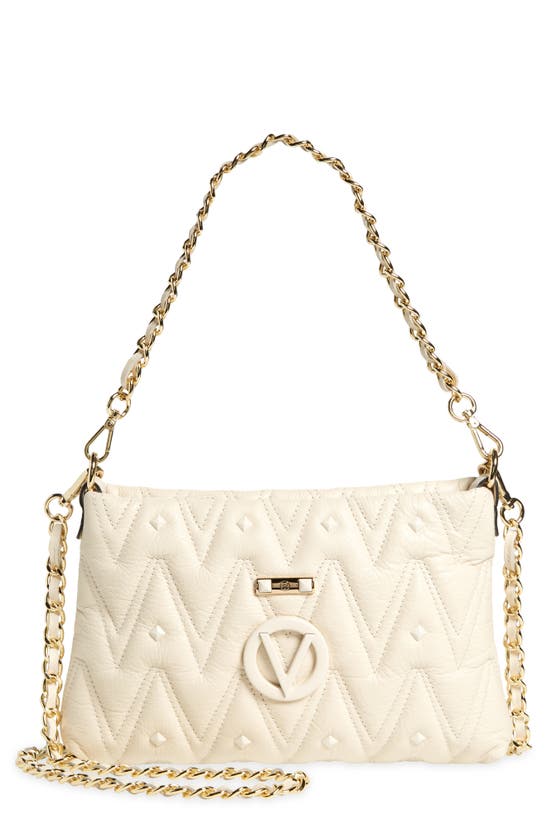 Valentino By Mario Valentino Vanille Diamond Quilted Leather Shoulder Bag In Warm Milk