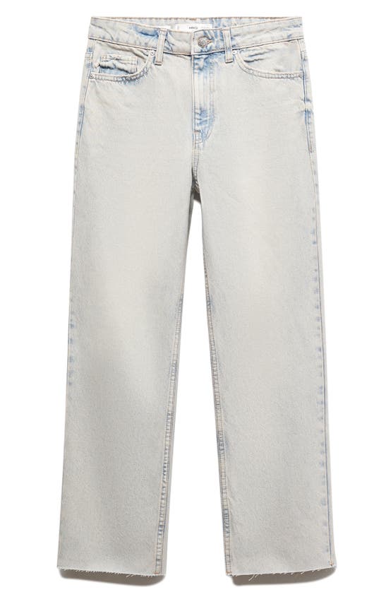 Shop Mango Raw Hem Mid Rise Crop Straight Leg Jeans In Light Blue