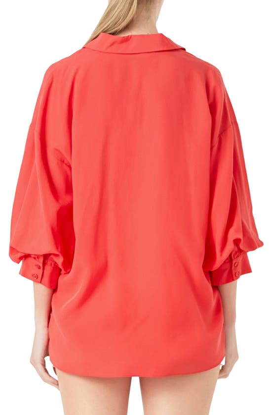 Shop Endless Rose Blouson Sleeve Button-up Shirt In Red